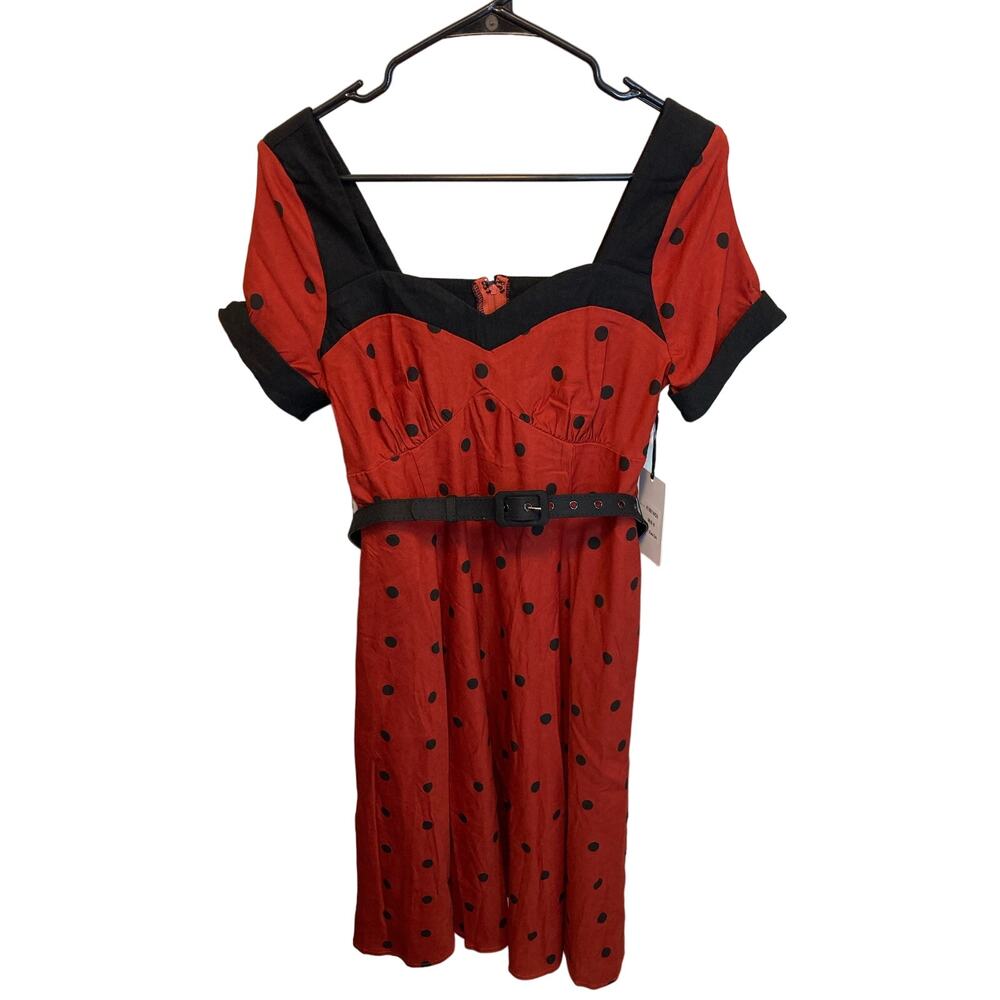 Unique Vintage Red and Black Polka Dot Midi Dress
